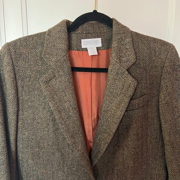 Vintage Lands End Irish Wool Tweed Blazer Brown/Tan SZ6 - Picture 3 of 8